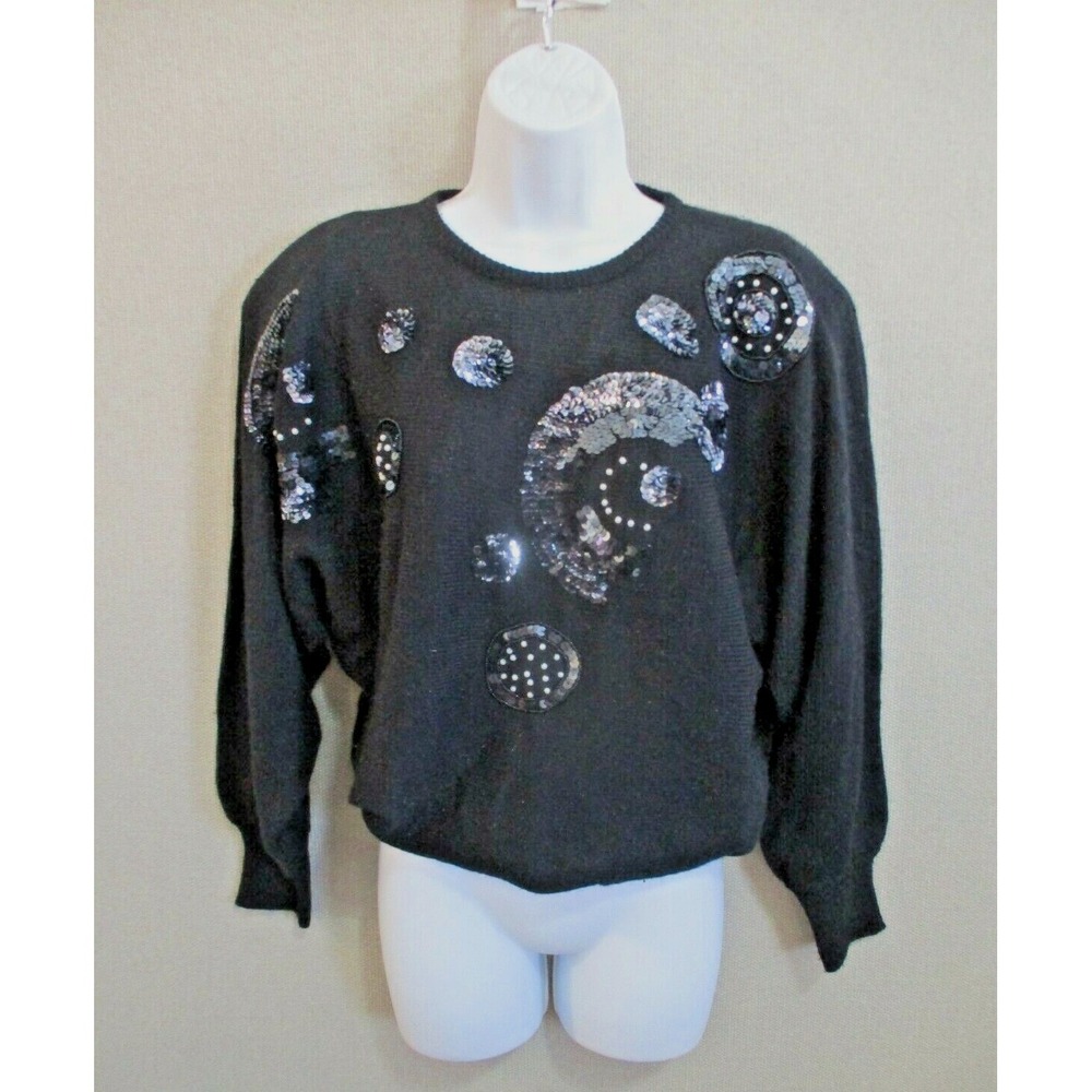 VTG 80's Carducci Sweater Size Small Sequin Trim "New Wave"